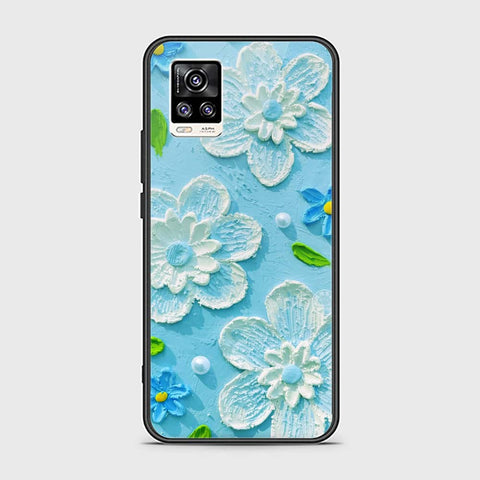 Vivo V20 Cover - Floral Series - Design 3 - Sky Blue - HQ Ultra Shine Premium Infinity Glass Soft Silicon Borders Case
