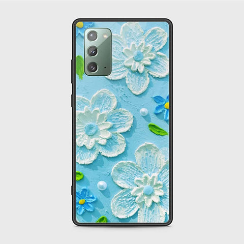 Samsung Galaxy Note 20 Cover - Floral Series - Design 3 - Sky Blue - HQ Ultra Shine Premium Infinity Glass Soft Silicon Borders Case