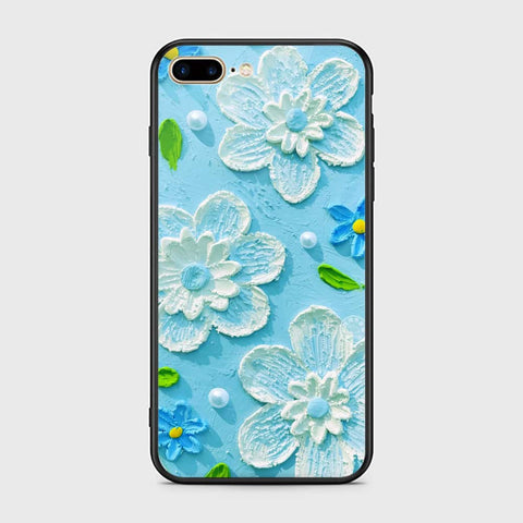 iPhone 8 Plus / 7 Plus Cover - Floral Series - Design 3 - Sky Blue - HQ Ultra Shine Premium Infinity Glass Soft Silicon Borders Case