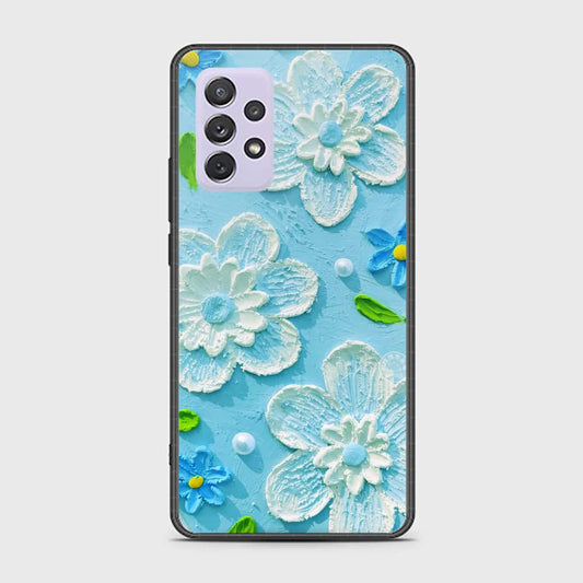 Samsung Galaxy A72 Cover - Floral Series - Design 3 - Sky Blue - HQ Ultra Shine Premium Infinity Glass Soft Silicon Borders Case