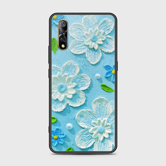 Vivo S1 Cover - Floral Series - Design 3 - Sky Blue - HQ Ultra Shine Premium Infinity Glass Soft Silicon Borders Case