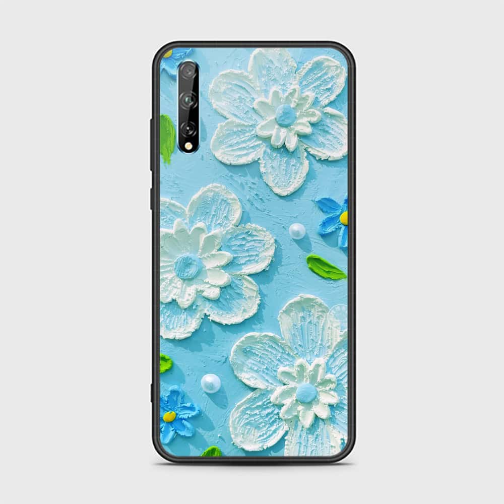 Huawei Y8p Cover - Floral Series - Design 3 - Sky Blue - HQ Ultra Shine Premium Infinity Glass Soft Silicon Borders Case