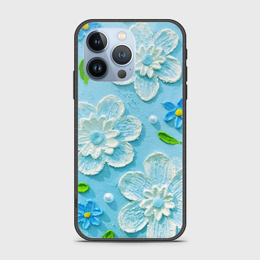 iPhone 13 Pro Cover - Floral Series - Design 3 - Sky Blue - HQ Ultra Shine Premium Infinity Glass Soft Silicon Borders Case