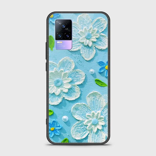 Vivo V21e Cover - Floral Series - Design 3 - Sky Blue - HQ Ultra Shine Premium Infinity Glass Soft Silicon Borders Case