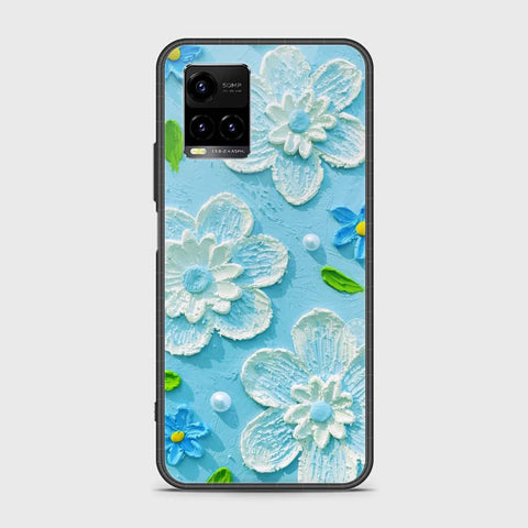 Vivo Y21 Cover - Floral Series - Design 3 - Sky Blue - HQ Ultra Shine Premium Infinity Glass Soft Silicon Borders Case