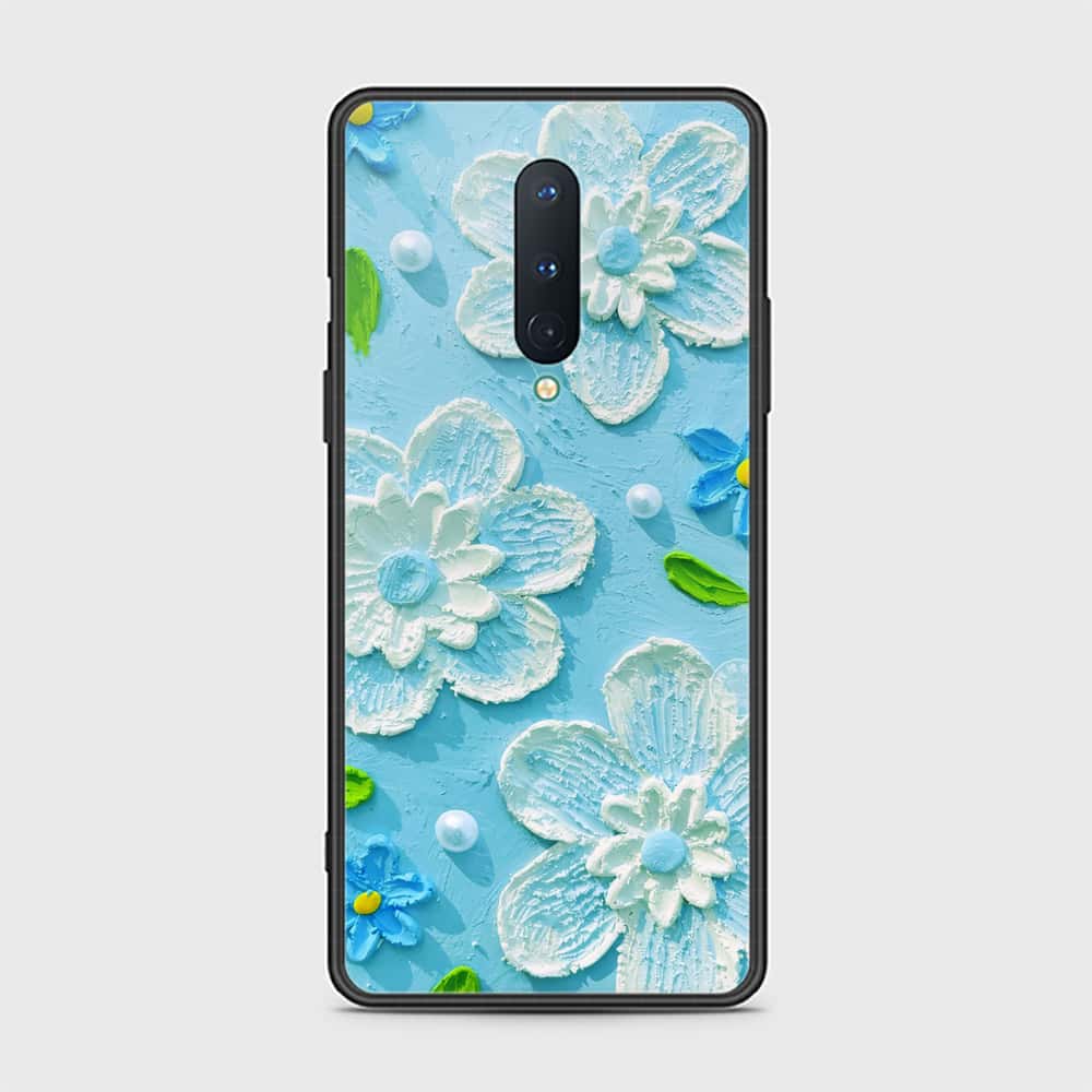 OnePlus 8 Cover - Floral Series - Design 3 - Sky Blue - HQ Ultra Shine Premium Infinity Glass Soft Silicon Borders Case