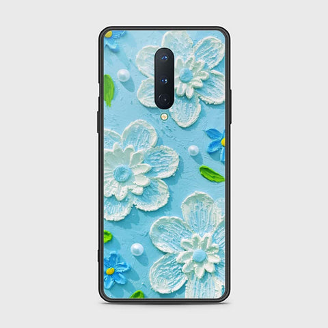 OnePlus 8 Cover - Floral Series - Design 3 - Sky Blue - HQ Ultra Shine Premium Infinity Glass Soft Silicon Borders Case