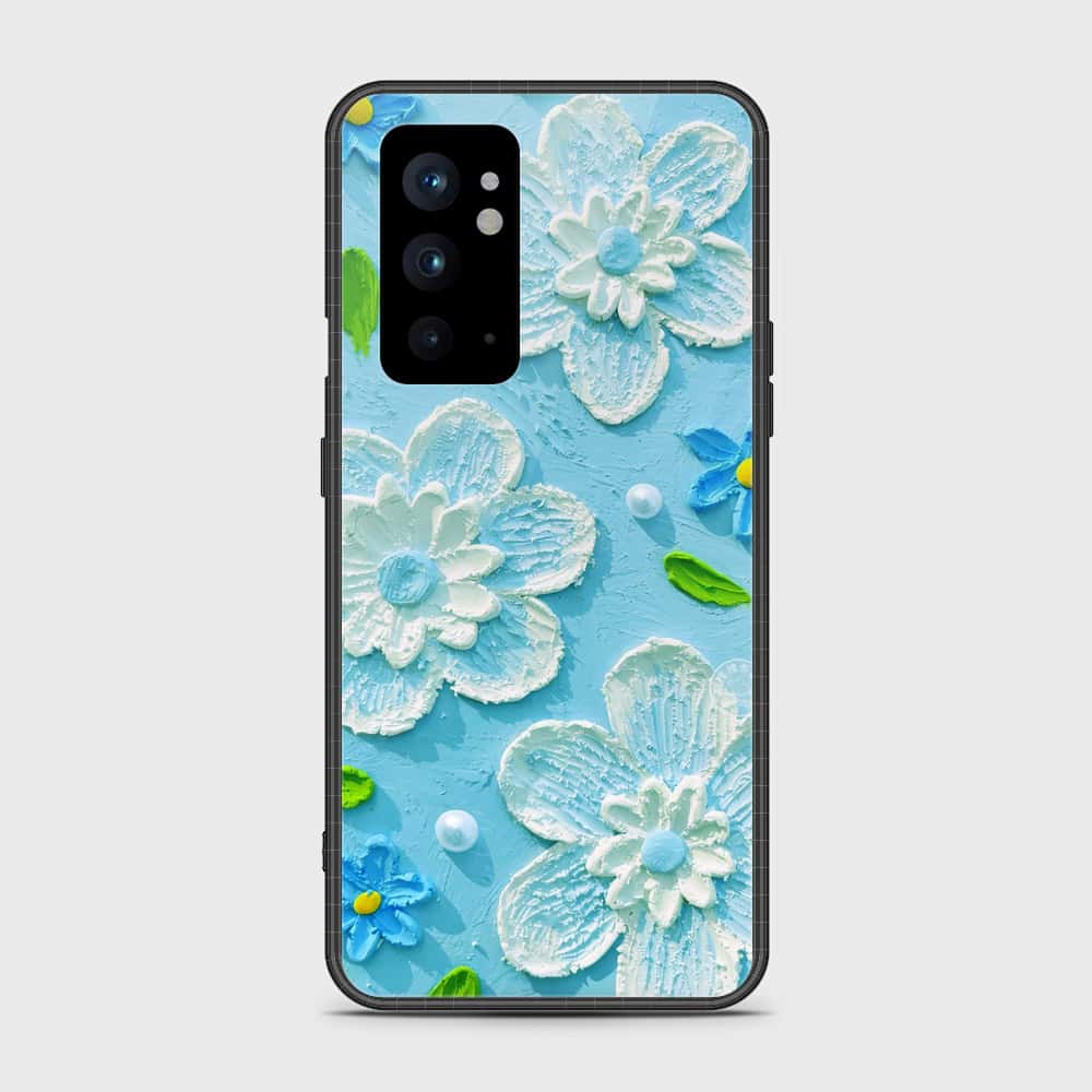 OnePlus 9RT 5G Cover - Floral Series - Design 3 - Sky Blue - HQ Ultra Shine Premium Infinity Glass Soft Silicon Borders Case