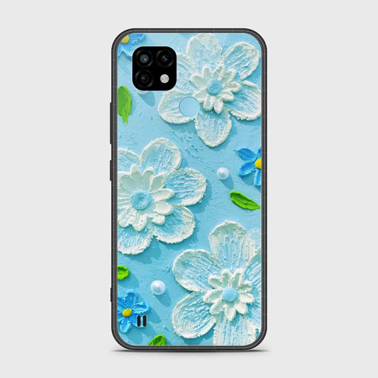 Realme C21 Cover - Floral Series - Design 3 - Sky Blue - HQ Premium Shine Durable Shatterproof Case