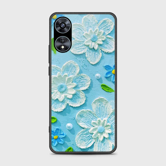 Oppo A58 4G Cover - Floral Series - Design 3 - Sky Blue - HQ Ultra Shine Premium Infinity Glass Soft Silicon Borders Case