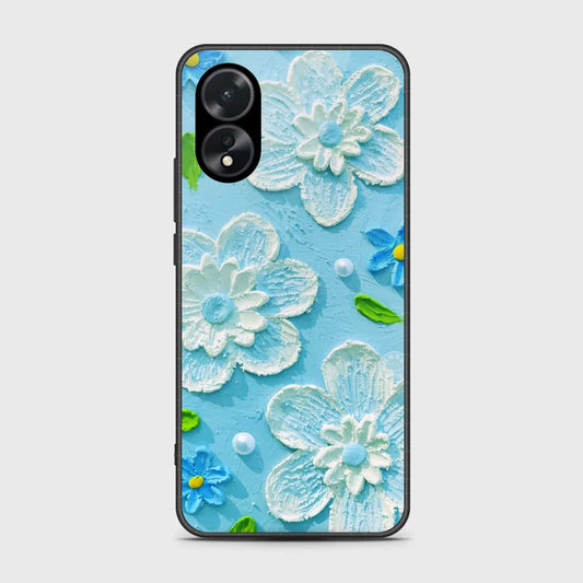 Oppo A38 Cover - Floral Series - Design 3 - Sky Blue - HQ Ultra Shine Premium Infinity Glass Soft Silicon Borders Case