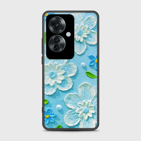 Oppo Reno 11F 5G Cover - Floral Series - Design 3 - Sky Blue - HQ Ultra Shine Premium Infinity Glass Soft Silicon Borders Case