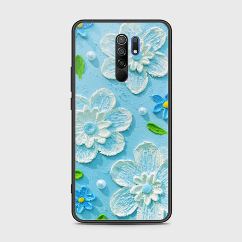 Xiaomi Redmi 9 Cover - Floral Series - Design 3 - Sky Blue - HQ Ultra Shine Premium Infinity Glass Soft Silicon Borders Case