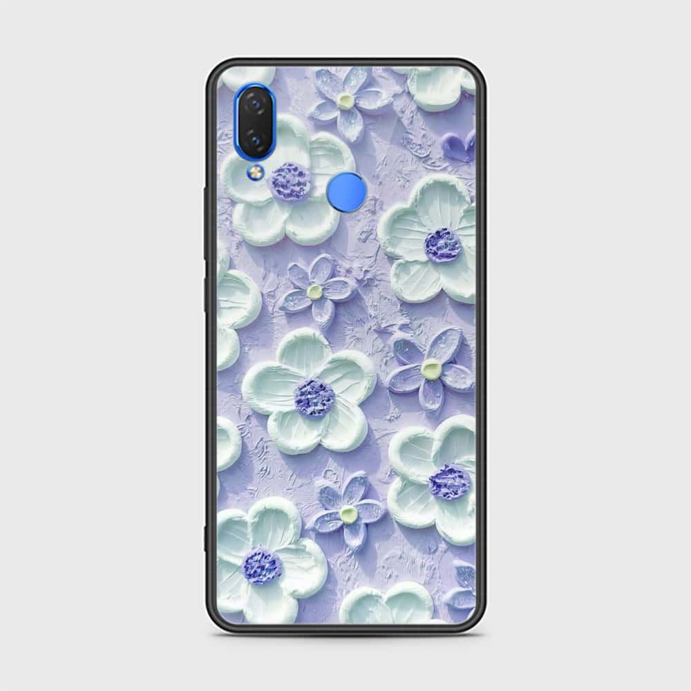 Y7 2019 Cover - Floral Series - Design 4 - Purple & White - HQ Ultra Shine Premium Infinity Glass Soft Silicon Borders Case