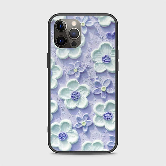 iPhone 12 Pro Max Cover - Floral Series - Design 4 - Purple & White - HQ Ultra Shine Premium Infinity Glass Soft Silicon Borders Case