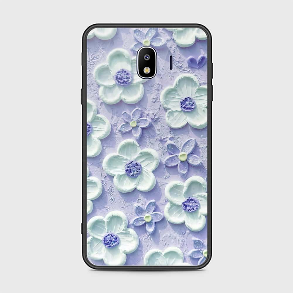 Samsung Galaxy J4 Cover - Floral Series - Design 4 - Purple & White - HQ Ultra Shine Premium Infinity Glass Soft Silicon Borders Case