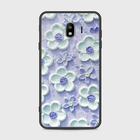 Samsung Galaxy J4 Cover - Floral Series - Design 4 - Purple & White - HQ Ultra Shine Premium Infinity Glass Soft Silicon Borders Case