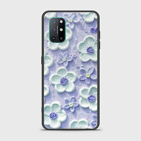OnePlus 8T Cover - Floral Series - Design 4 - Purple & White - HQ Ultra Shine Premium Infinity Glass Soft Silicon Borders Case