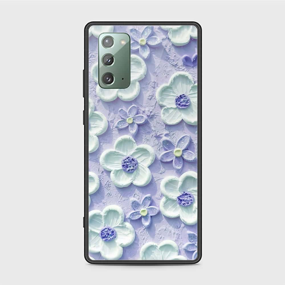 Samsung Galaxy Note 20 Cover - Floral Series - Design 4 - Purple & White - HQ Ultra Shine Premium Infinity Glass Soft Silicon Borders Case