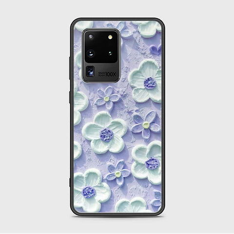 Samsung Galaxy S20 Ultra Cover - Floral Series - Design 4 - Purple & White - HQ Ultra Shine Premium Infinity Glass Soft Silicon Borders Case