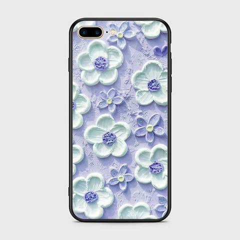 iPhone 8 Plus / 7 Plus Cover - Floral Series - Design 4 - Purple & White - HQ Ultra Shine Premium Infinity Glass Soft Silicon Borders Case