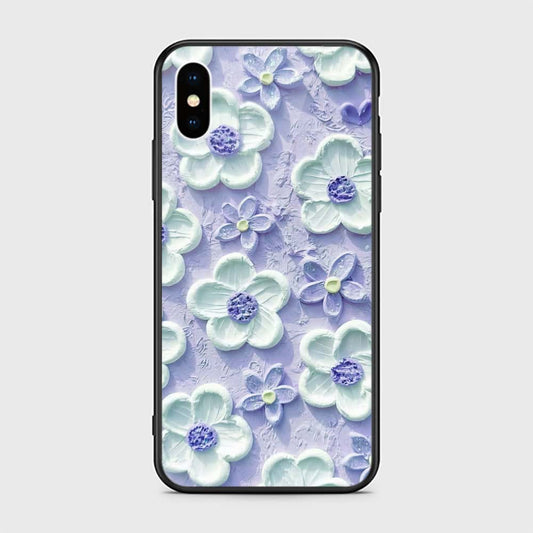 iPhone XS / X Cover - Floral Series - Design 4 - Purple & White - HQ Ultra Shine Premium Infinity Glass Soft Silicon Borders Case (Fast Delivery)(FS)