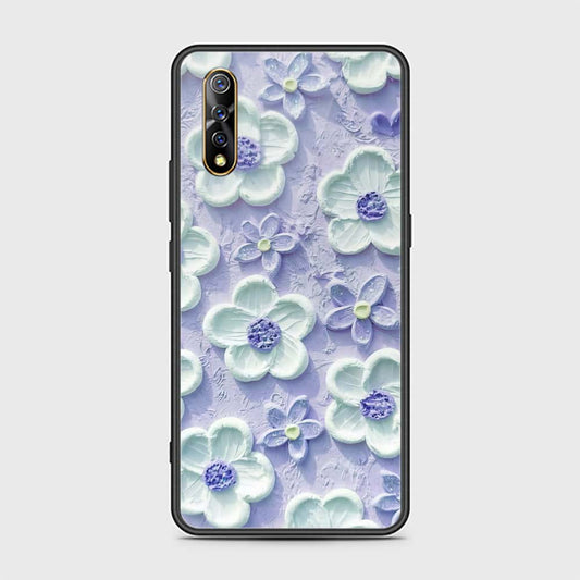 Vivo S1 Cover - Floral Series - Design 4 - Purple & White - HQ Ultra Shine Premium Infinity Glass Soft Silicon Borders Case