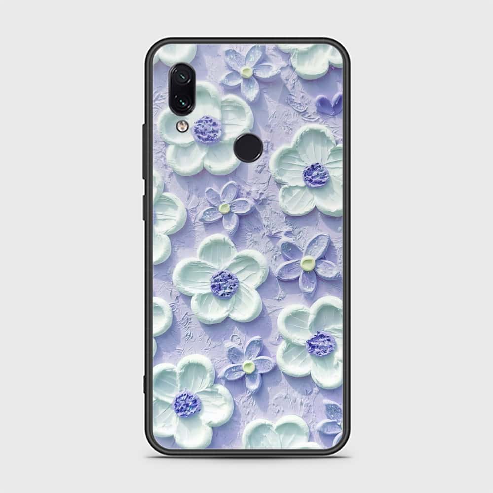 Xiaomi Redmi Note 7 Cover - Floral Series - Design 4 - Purple & White - HQ Ultra Shine Premium Infinity Glass Soft Silicon Borders Case