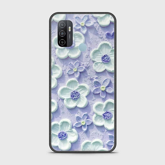 Oppo A53 Cover - Floral Series - Design 4 - Purple & White - HQ Ultra Shine Premium Infinity Glass Soft Silicon Borders Case