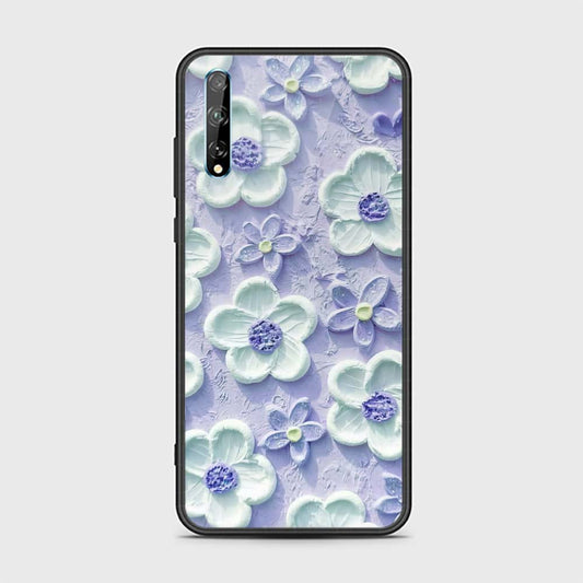 Huawei P Smart S Cover - Floral Series - Design 4 - Purple & White - HQ Ultra Shine Premium Infinity Glass Soft Silicon Borders Case