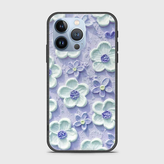 iPhone 13 Pro Cover - Floral Series - Design 4 - Purple & White - HQ Ultra Shine Premium Infinity Glass Soft Silicon Borders Case