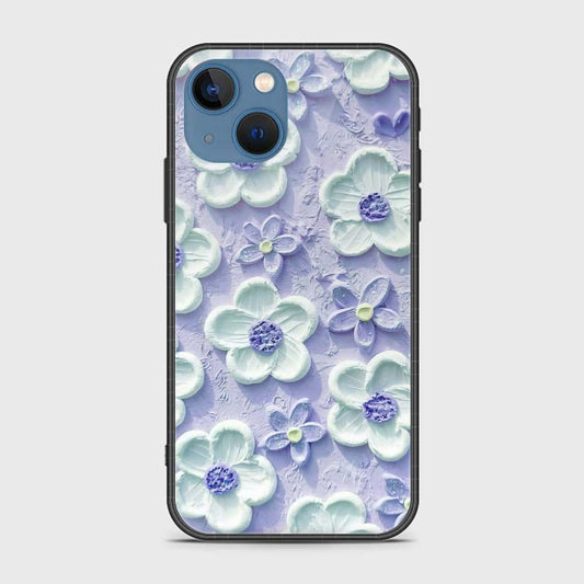iPhone 13 Cover - Floral Series - Design 4 - Purple & White - HQ Ultra Shine Premium Infinity Glass Soft Silicon Borders Case