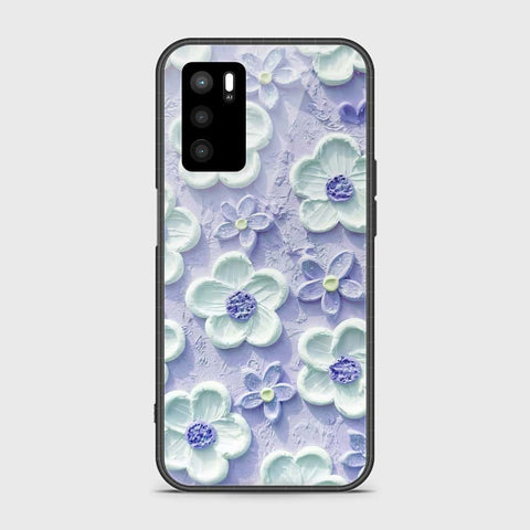 Oppo A16 Cover - Floral Series - Design 4 - Purple & White - HQ Ultra Shine Premium Infinity Glass Soft Silicon Borders Case