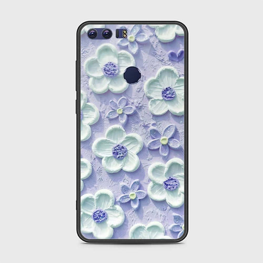 Huawei Honor 8 Cover - Floral Series - Design 4 - Purple & White - HQ Ultra Shine Premium Infinity Glass Soft Silicon Borders Case