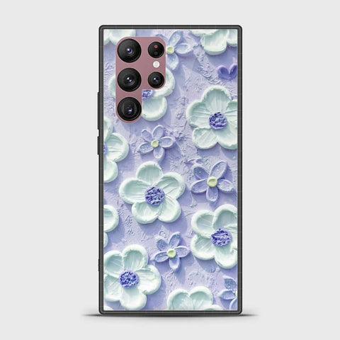 Samsung Galaxy S22 Ultra 5G Cover - Floral Series - Design 4 - Purple & White - HQ Ultra Shine Premium Infinity Glass Soft Silicon Borders Case