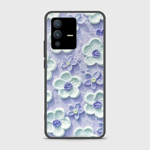 Vivo V23 Cover - Floral Series - Design 4 - Purple & White - HQ Ultra Shine Premium Infinity Glass Soft Silicon Borders Case