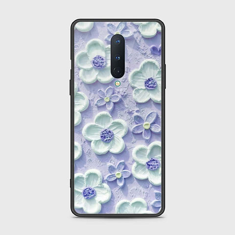 OnePlus 8 Cover - Floral Series - Design 4 - Purple & White - HQ Ultra Shine Premium Infinity Glass Soft Silicon Borders Case