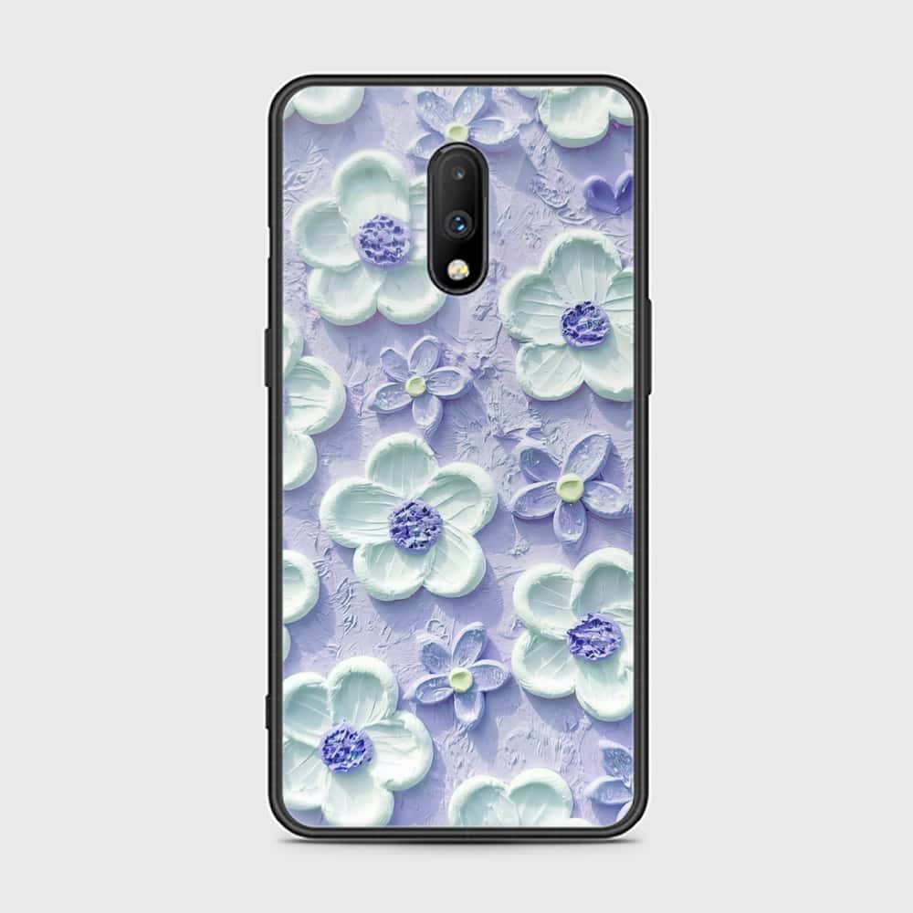 OnePlus 7 Cover - Floral Series - Design 4 - Purple & White - HQ Ultra Shine Premium Infinity Glass Soft Silicon Borders Case