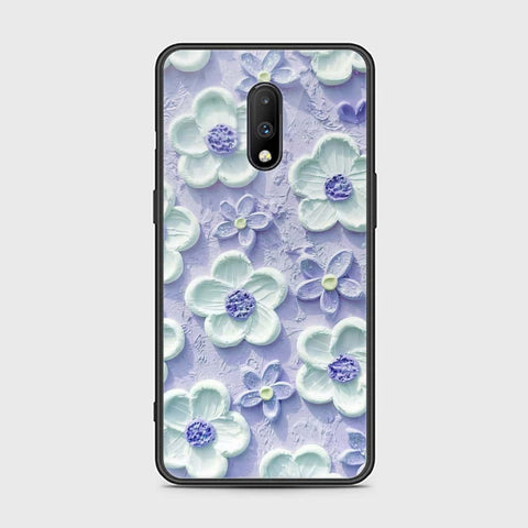 OnePlus 7 Cover - Floral Series - Design 4 - Purple & White - HQ Ultra Shine Premium Infinity Glass Soft Silicon Borders Case
