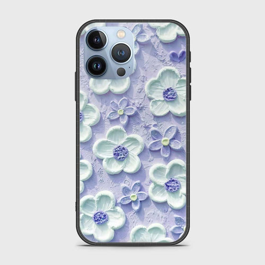 iPhone 14 Pro Cover - Floral Series - Design 4 - Purple & White - HQ Ultra Shine Premium Infinity Glass Soft Silicon Borders Case