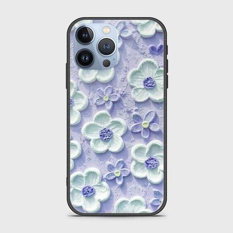 iPhone 14 Pro Cover - Floral Series - Design 4 - Purple & White - HQ Ultra Shine Premium Infinity Glass Soft Silicon Borders Case