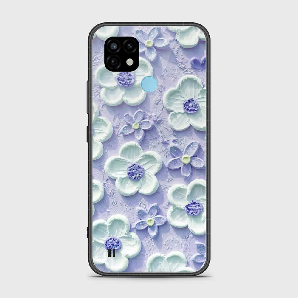 Realme C21 Cover - Floral Series - Design 4 - Purple & White - HQ Premium Shine Durable Shatterproof Case