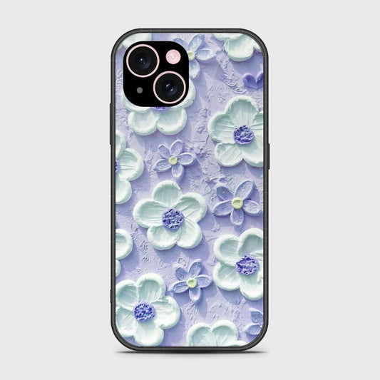iPhone 15 Cover - Floral Series - Design 4 - Purple & White - HQ Ultra Shine Premium Infinity Glass Soft Silicon Borders Case