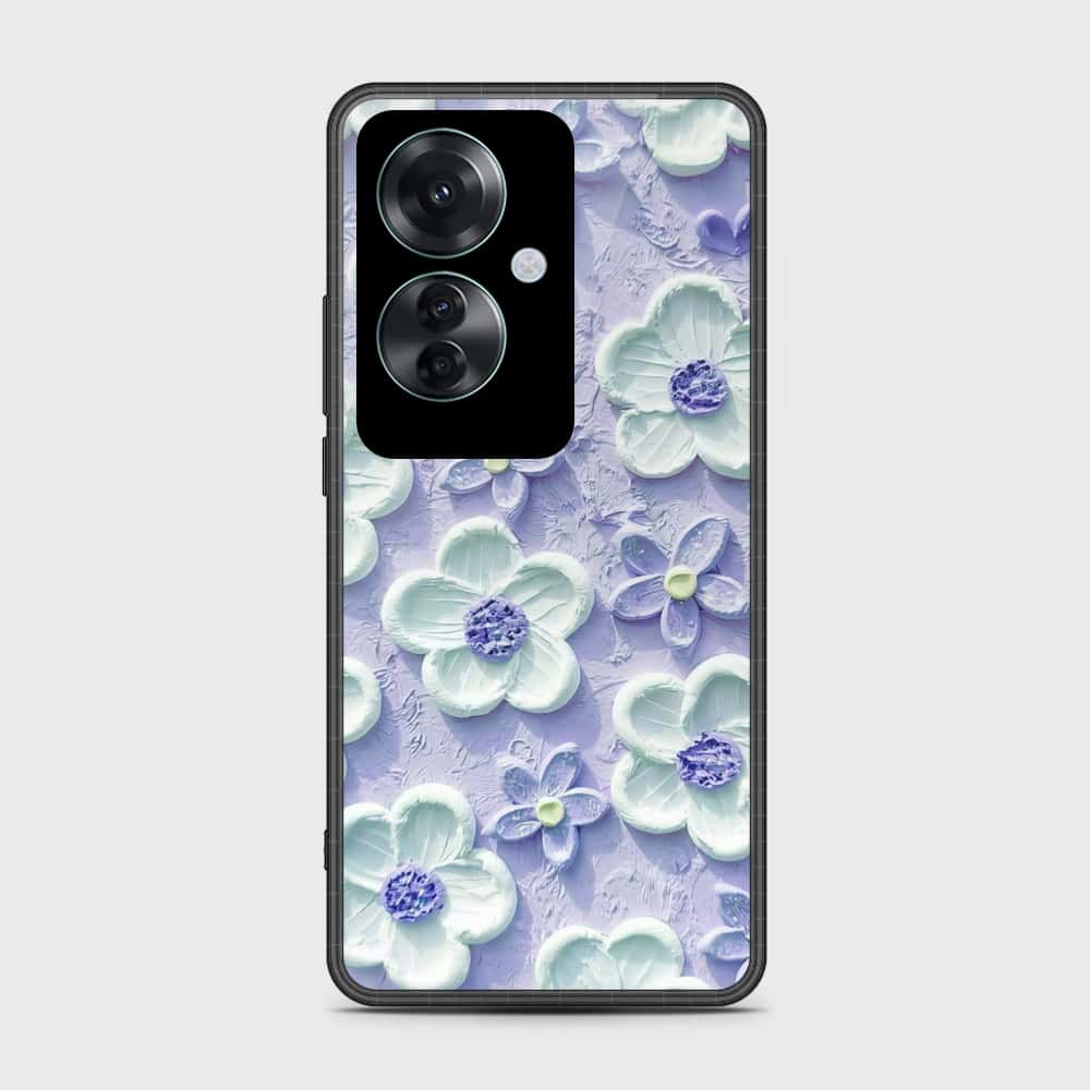 Oppo Reno 11F 5G Cover - Floral Series - Design 4 - Purple & White - HQ Ultra Shine Premium Infinity Glass Soft Silicon Borders Case