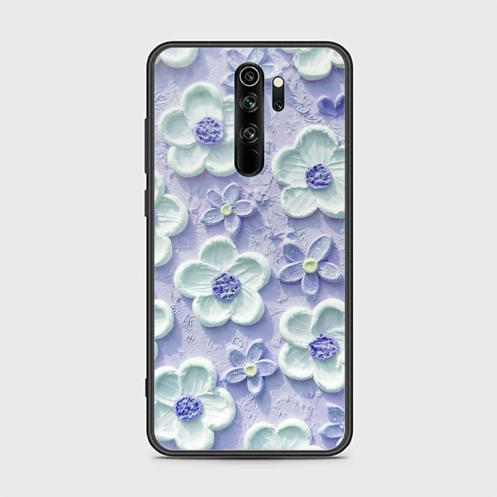 Xiaomi Redmi Note 8 Pro Cover - Floral Series - Design 4 - Purple & White - HQ Ultra Shine Premium Infinity Glass Soft Silicon Borders Case
