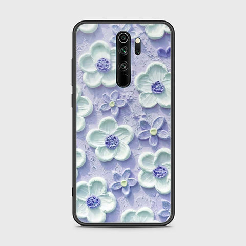 Xiaomi Redmi Note 8 Pro Cover - Floral Series - Design 4 - Purple & White - HQ Ultra Shine Premium Infinity Glass Soft Silicon Borders Case