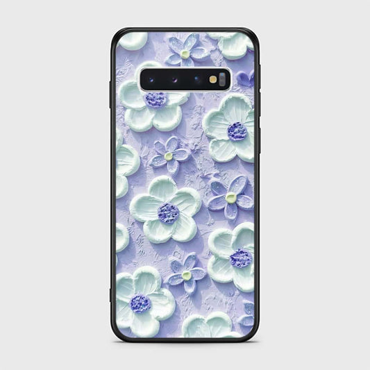 Samsung Galaxy S10 Cover - Floral Series - Design 4 - Purple & White - HQ Ultra Shine Premium Infinity Glass Soft Silicon Borders Case