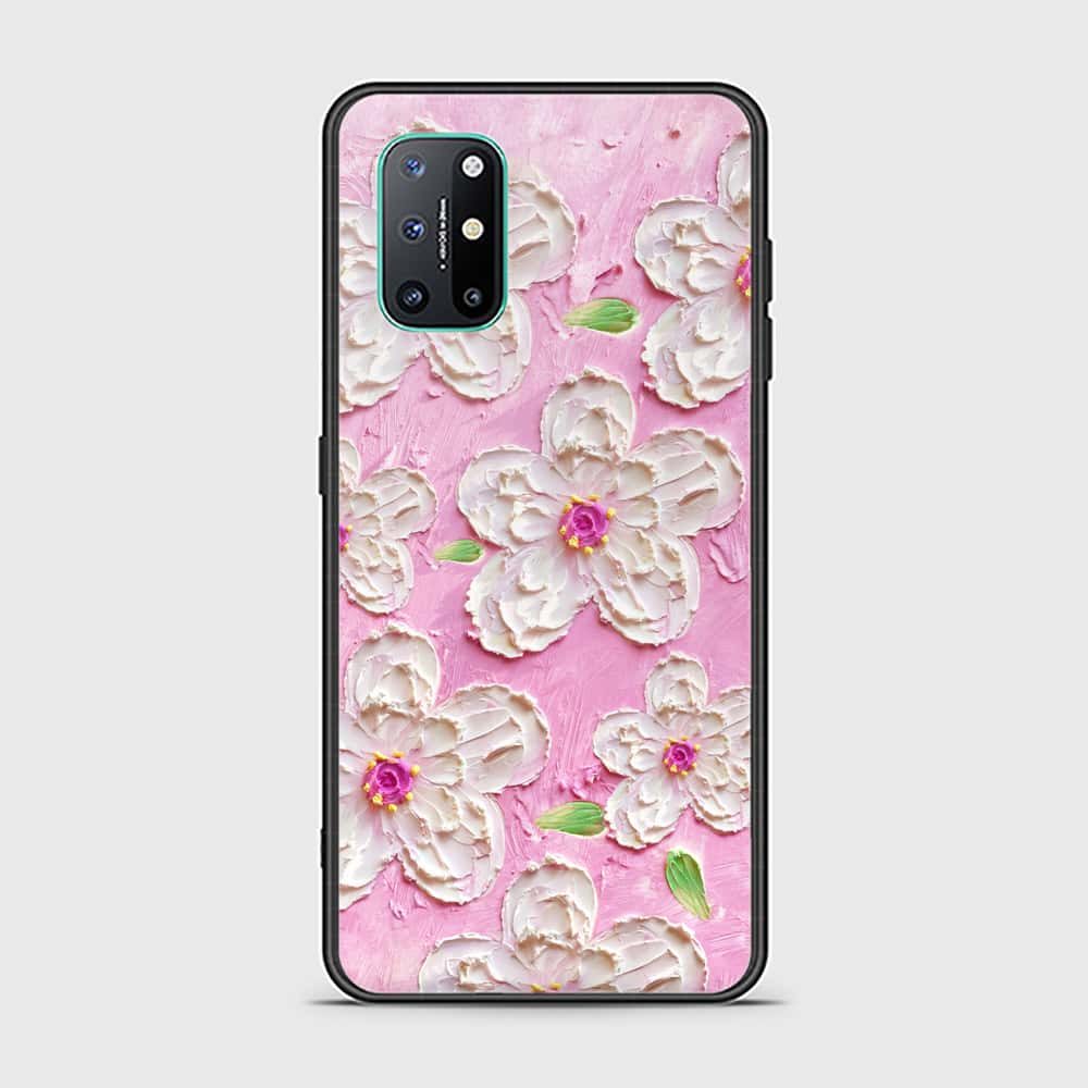 OnePlus 8T Cover - Floral Series - Design 5 - Pink & White - HQ Ultra Shine Premium Infinity Glass Soft Silicon Borders Case