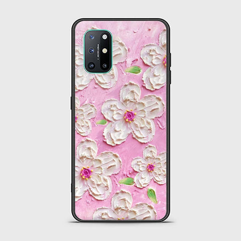 OnePlus 8T Cover - Floral Series - Design 5 - Pink & White - HQ Ultra Shine Premium Infinity Glass Soft Silicon Borders Case
