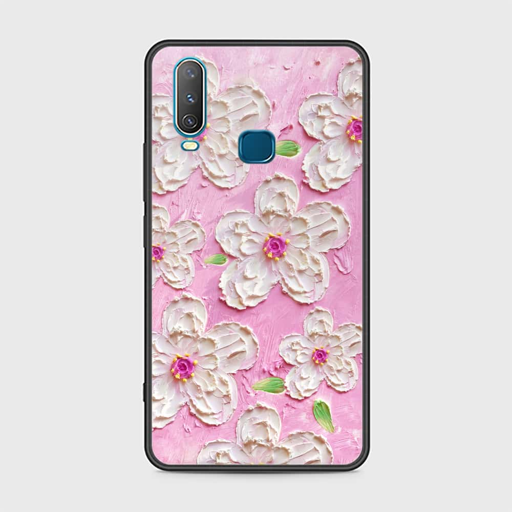 Vivo Y17 Cover - Floral Series - Design 5 - Pink & White - HQ Ultra Shine Premium Infinity Glass Soft Silicon Borders Case